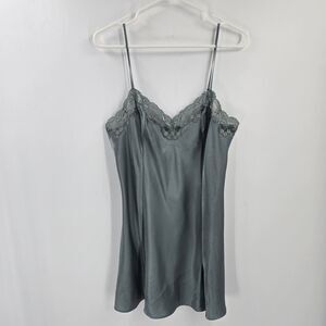 Victoria’s Secret Silk Light Gray Green Sage Lace Slip Dress Limgerie Negligee
